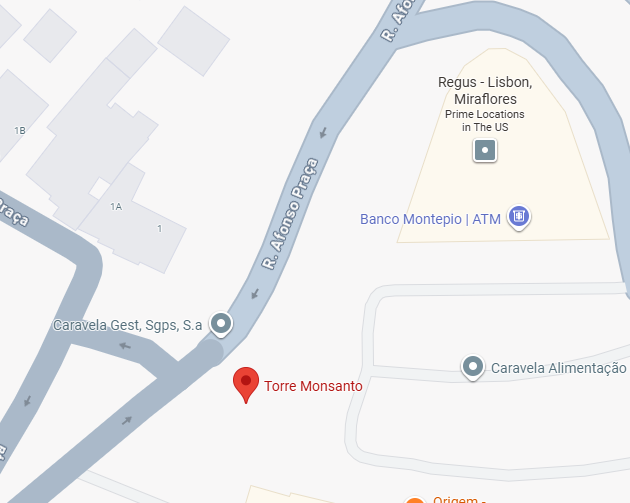 Map showing GeoSon Industries headquarters at Torre de Monsanto, Algès, Lisbon